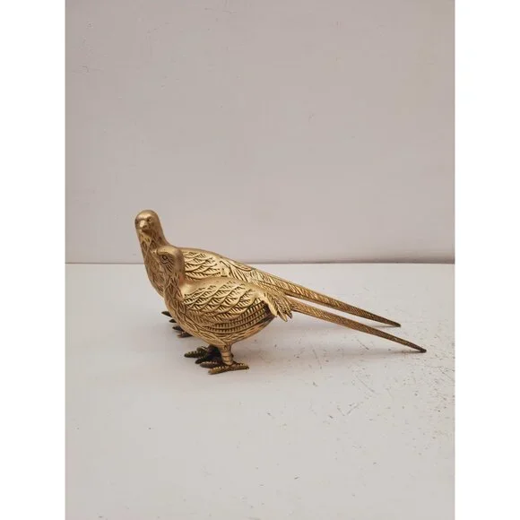 Vintage pair of solid brass male and female pheasants, antique brass bird - Picture 2 of 10